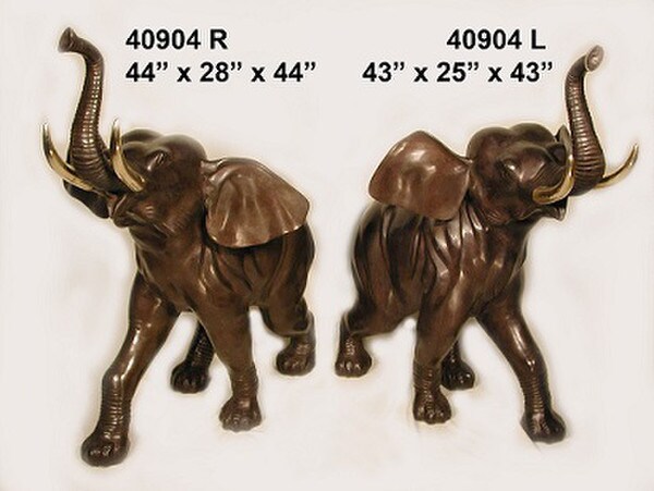 Elephant pair bronze sculptures left and right statue large trunk up good luck